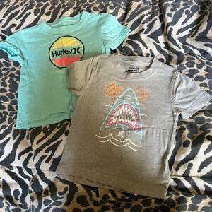 Hurley Kids 3T T-Shirts Bundle Graphic Logo Shark Teal Gray Surf Skate‎
